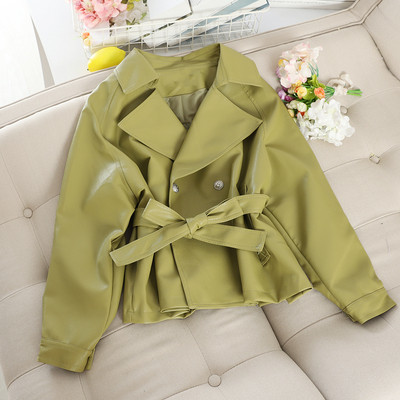 Νέο μοντέλο έκο δερμάτινο γυναικείο μπουφάν με ζώνη σε διάφορα χρώματα