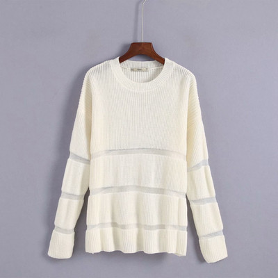 Pulover de dama alb si negru cu parti transparente