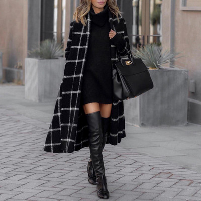 НОВ модел дамско дълго палто в черен цвят 
