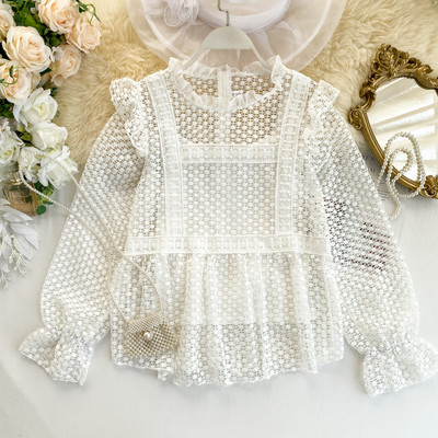 Bluză de damă din dantelă cu decolteu oval și mâneci lungi în mai multe culori