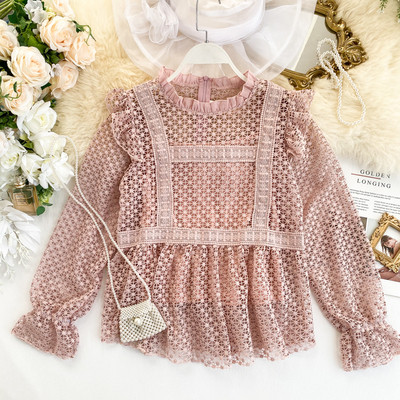 Bluză de damă din dantelă cu decolteu oval și mâneci lungi în mai multe culori