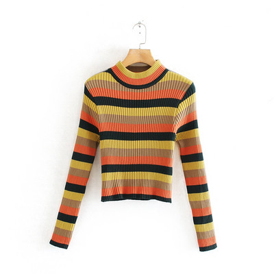 Pulover scurt cu dungi cu guler înalt