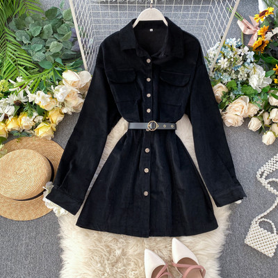 Cămașă de damă tip rochie modernă cu nasturi și curea în trei culori