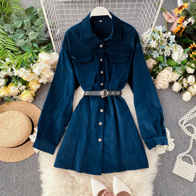 Cămașă de damă tip rochie modernă cu nasturi și curea în trei culori