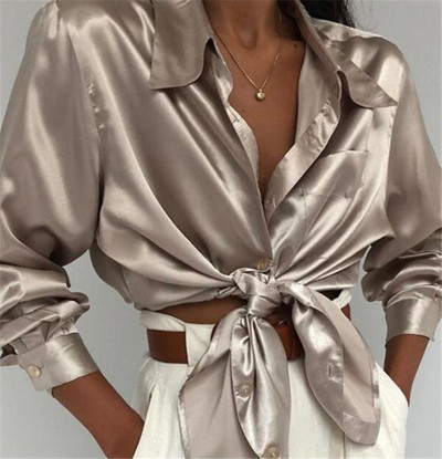 Cămașă de damă modernă cu nasturi și mâneci lungi de culoare gri