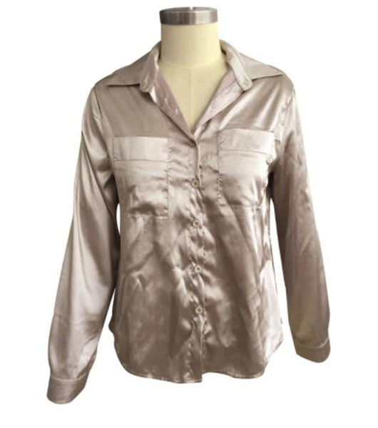 Cămașă de damă modernă cu nasturi și mâneci lungi de culoare gri