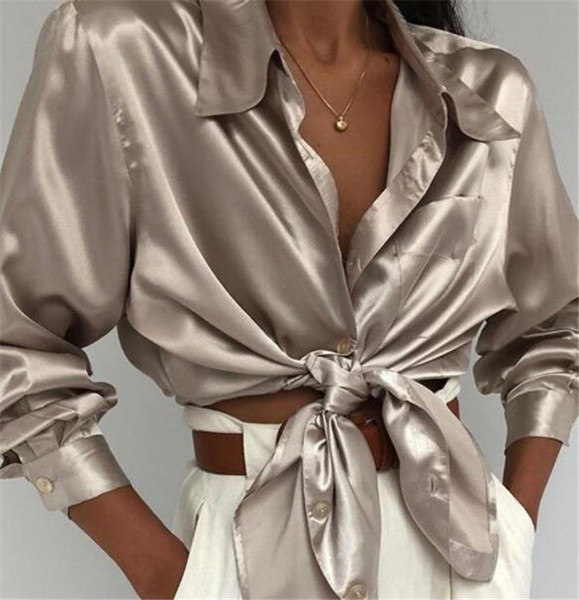 Cămașă de damă modernă cu nasturi și mâneci lungi de culoare gri