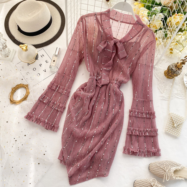 Rochie moderna de dama cu panglica si decolteu spitz in trei culori