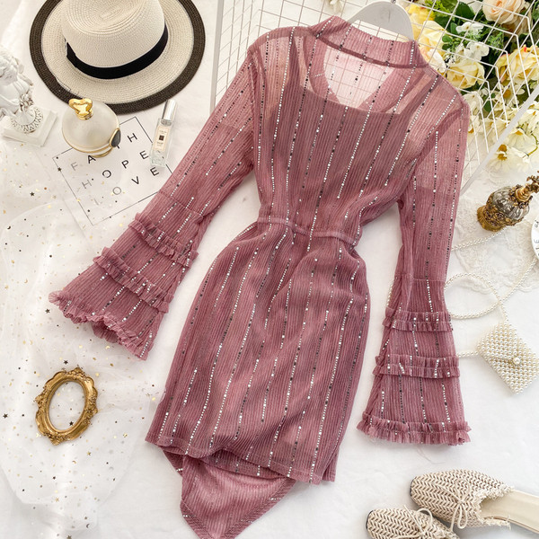 Rochie moderna de dama cu panglica si decolteu spitz in trei culori