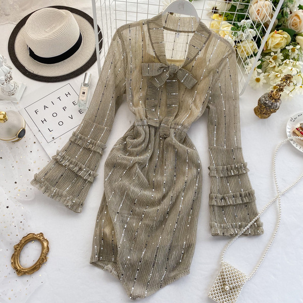 Rochie moderna de dama cu panglica si decolteu spitz in trei culori