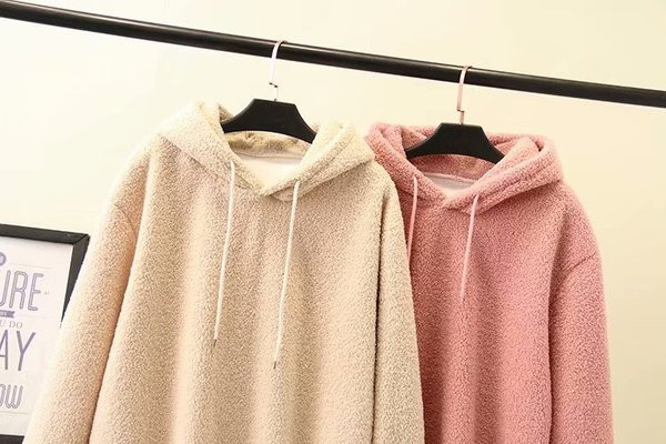 Γυναικείο φούτερ με κορδόνια και κουκούλα σε μπεζ και ροζ χρώμα