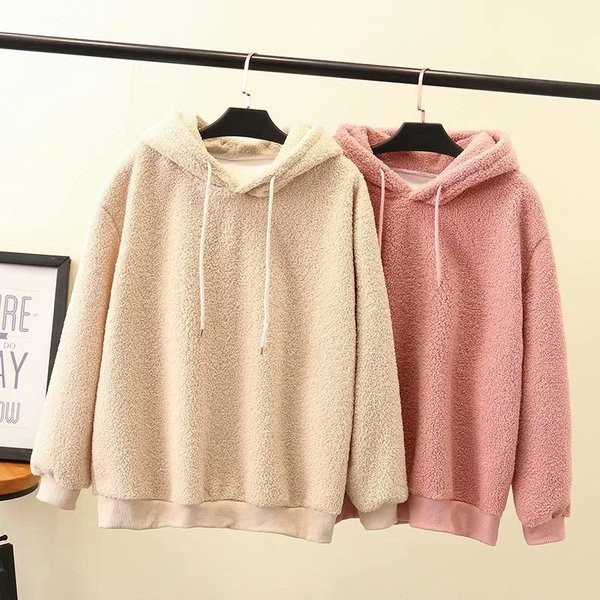 Γυναικείο φούτερ με κορδόνια και κουκούλα σε μπεζ και ροζ χρώμα