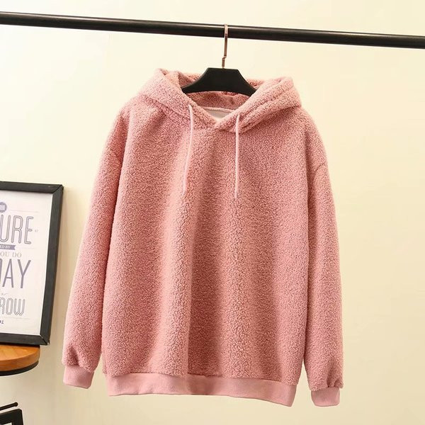 Γυναικείο φούτερ με κορδόνια και κουκούλα σε μπεζ και ροζ χρώμα