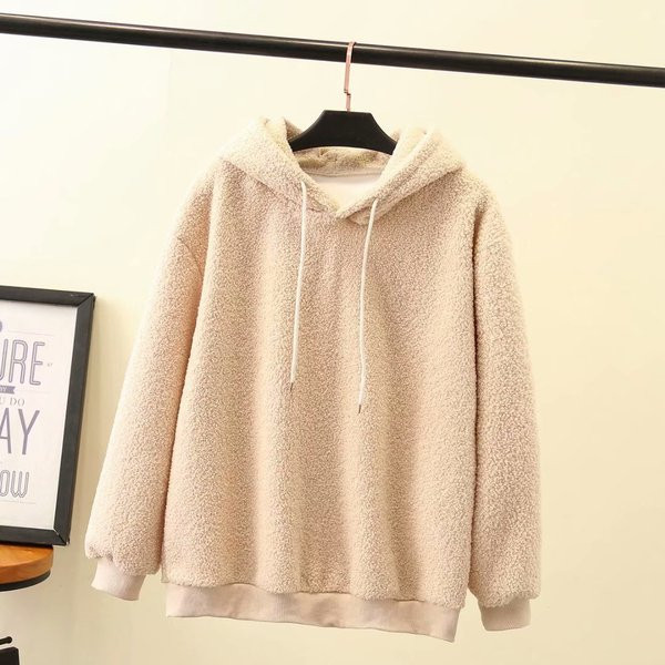 Γυναικείο φούτερ με κορδόνια και κουκούλα σε μπεζ και ροζ χρώμα