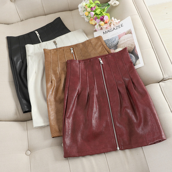 Γυναικεία έκο δερμάτινη φούστα με φερμουάρ σε διάφορα χρώματα