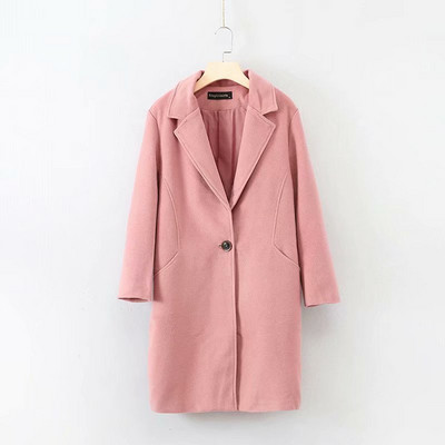 Palton lung de dama modern model simplu cu nasture roz, maro si gri