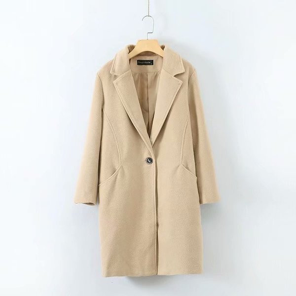 Palton lung de dama modern model simplu cu nasture roz, maro si gri