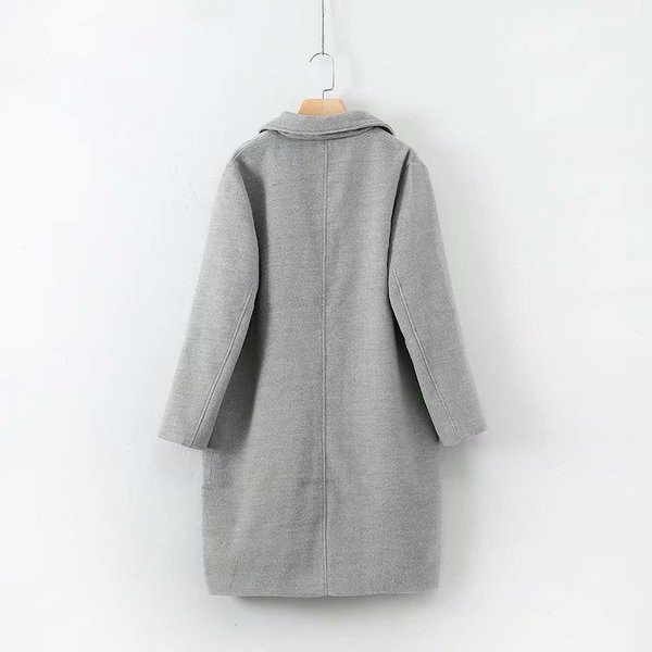 Palton lung de dama modern model simplu cu nasture roz, maro si gri