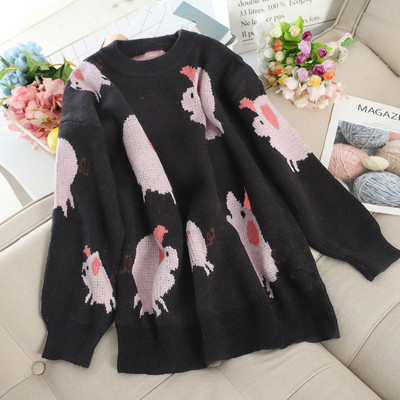 Νέο μοντέλο γυναικείο πουλόβερ με χρώματιστό τύπωμα σε μαύρο και άσπρο χρώμα