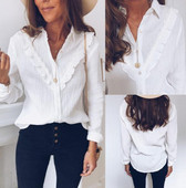 Cămașă casual de damă cu nasturi și mâneci lungi de culoare albă