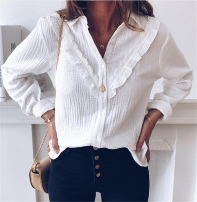 Cămașă casual de damă cu nasturi și mâneci lungi de culoare albă