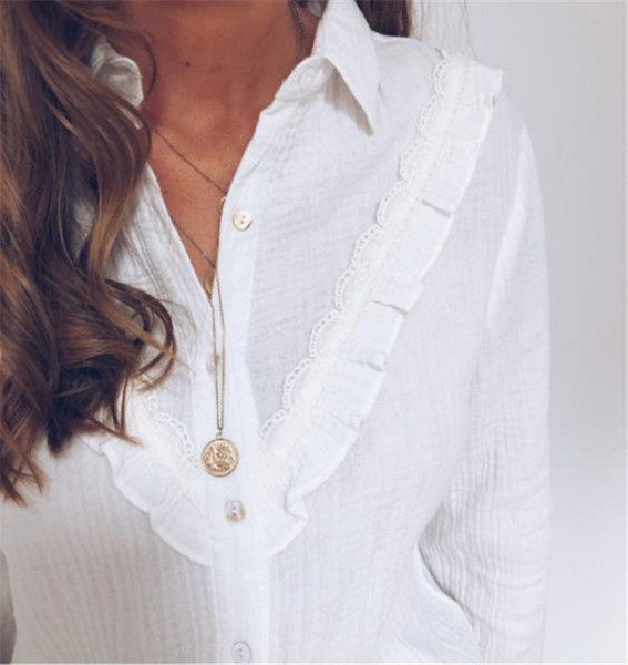 Cămașă casual de damă cu nasturi și mâneci lungi de culoare albă