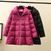 Jachetă lungă casual de damă, cu fermoar și guler înalt, în roz și negru