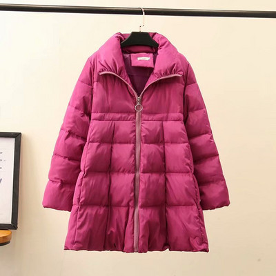 Jachetă lungă casual de damă, cu fermoar și guler înalt, în roz și negru