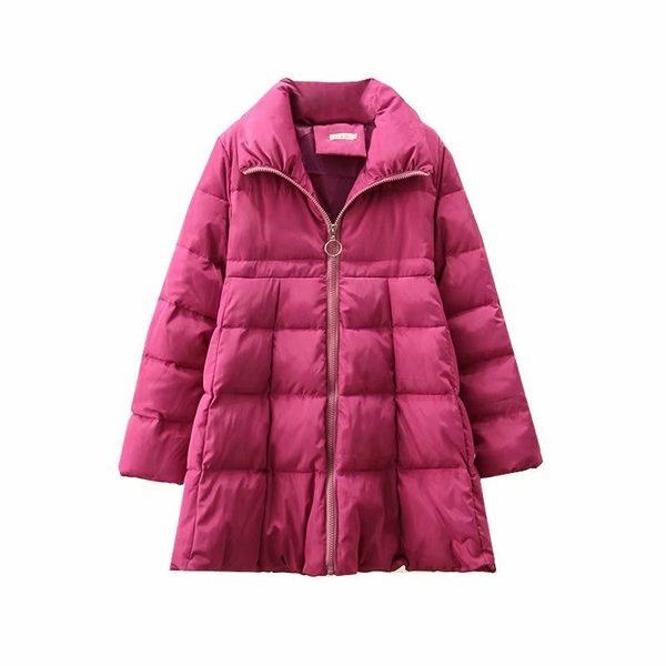 Jachetă lungă casual de damă, cu fermoar și guler înalt, în roz și negru