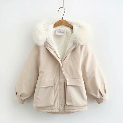 Jachetă scurtă de damă modernă, cu buzunare și puf, în verde, bej și negru