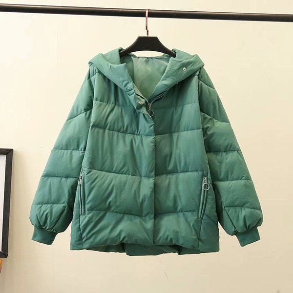 Модерно дамско зимно яке асиметричен модел в зелен и черен цвят 