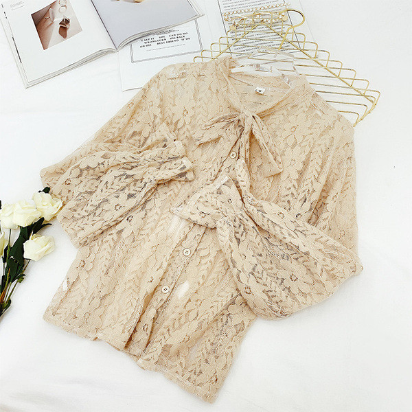 Női csipke ing fehér és bézs szalaggal