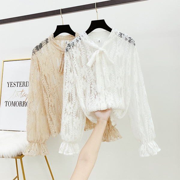 Női csipke ing fehér és bézs szalaggal