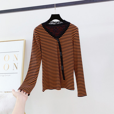 Ριγέ γυναικεία μπλούζα από δαντέλα σε δύο χρώματα