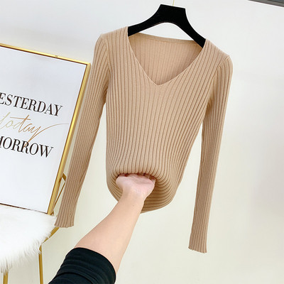 Μοντέρνο γυναικείο πουλόβερ  με λαιμόκοψη σε διάφορα χρώματα