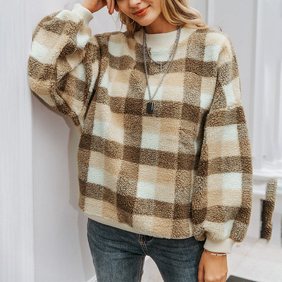 Alkalmi női kockás pulóver magas gallérral, két színben