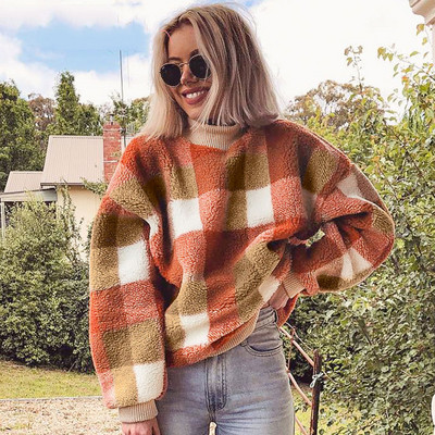 Alkalmi női kockás pulóver magas gallérral, két színben