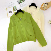 Модерна дамска жилетка с цип и джобове в три цвята