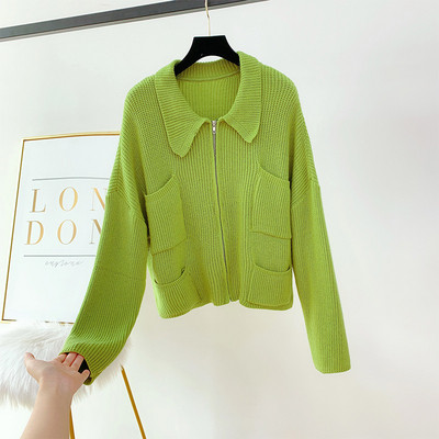 Модерна дамска жилетка с цип и джобове в три цвята