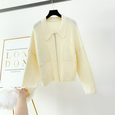 Модерна дамска жилетка с цип и джобове в три цвята