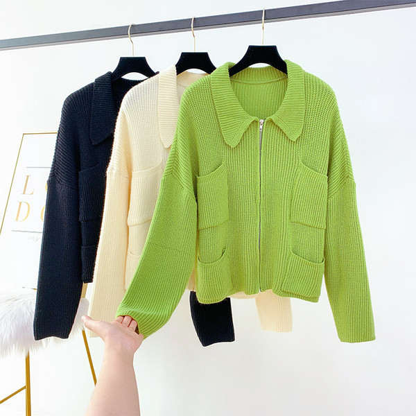 Модерна дамска жилетка с цип и джобове в три цвята