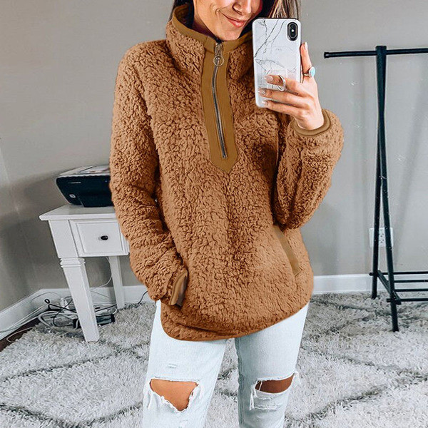 Καθημερινό γυναικείο φούτερ με φερμουάρ και ψηλό γιακά σε διάφορα χρώματα