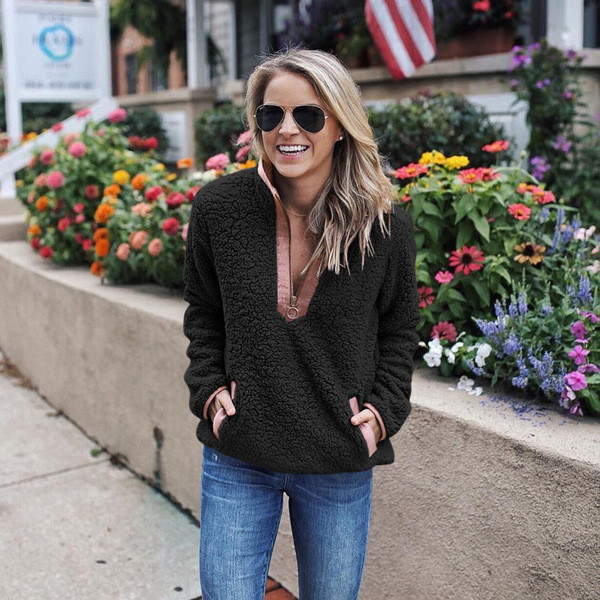 Καθημερινό γυναικείο φούτερ με φερμουάρ και ψηλό γιακά σε διάφορα χρώματα