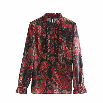 Cămașă de damă cu guler broască și model colorat