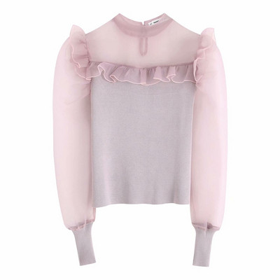 Női blúz tüll ujjal és nyakkivágással