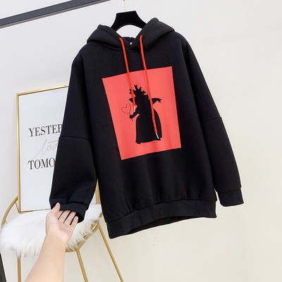 Casual γυναικείο φούτερ με κουκούλα και κορδέλα σε λευκό και μαύρο χρώμα