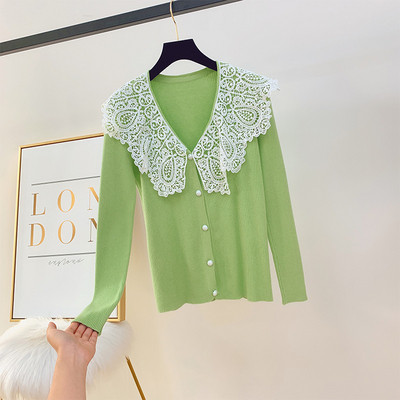 Μοντέρνα γυναικεία μπλούζα με κουμπιά και κολάρο δαντέλας σε διάφορα χρώματα