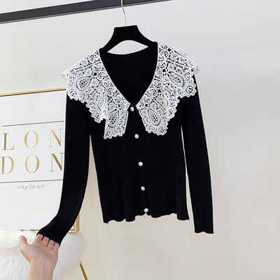 Μοντέρνα γυναικεία μπλούζα με κουμπιά και κολάρο δαντέλας σε διάφορα χρώματα