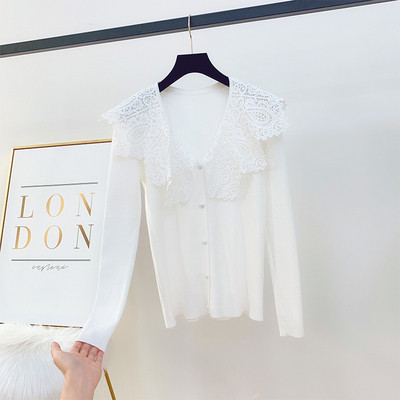 Μοντέρνα γυναικεία μπλούζα με κουμπιά και κολάρο δαντέλας σε διάφορα χρώματα