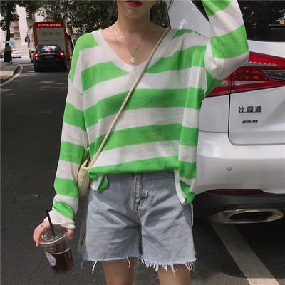 Γυναικεία casual ριγέ μπλούζα με λαιμόκοψη